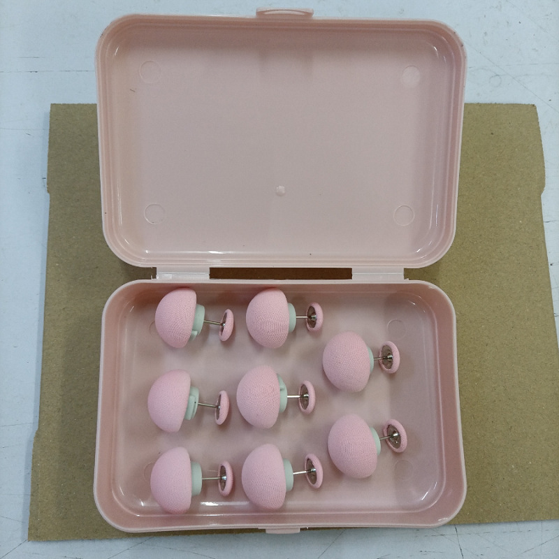 Boîte de rangement rose, lot de 8, avec clous en tissu et épingles en acier.