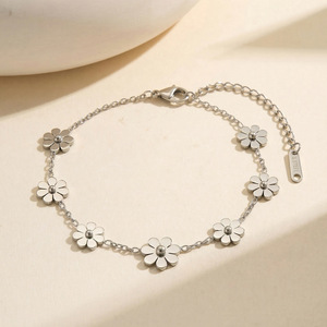 Stylish Rhodium & 18K Gold Plated Stainless Steel Zircon <b>Bracelet</b> with Daisy Print for Women's Everyday Wear and Birthday Gift - Product Image 5