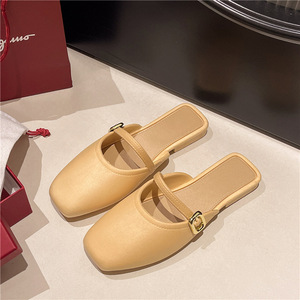 <span class=keywords><strong>Mules</strong></span> plates à bout carré fermé pour femmes, avec boucle dorée et une seule bride, sandales décontractées pour le quotidien - Product Image 6