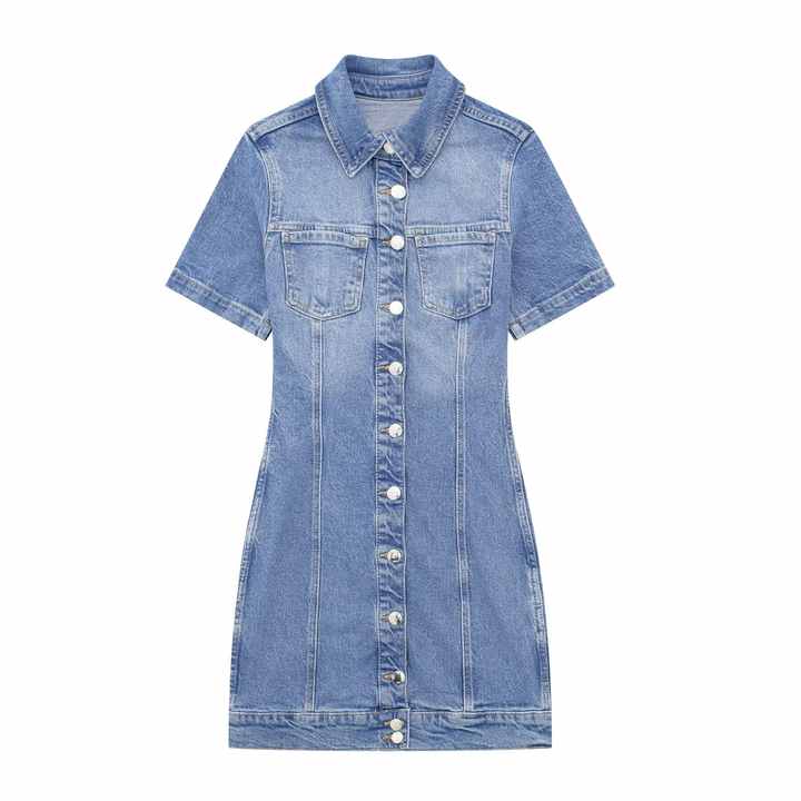 TOTOD Women's Lapel Long Sleeve Button Dress - Slim Fit, Solid Color, Casual & Professional Style