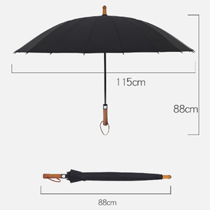 Auto Open Rain 24 Ribs Wooden Handle Windproof Waterproof Pongee Fabric Business Gifts Custom logo Stick Straight <b>Umbrella</b> - Product Image 2