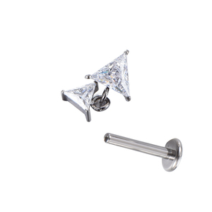 Piercing de circonita de <span class=keywords><strong>doble</strong></span> triángulo de titanio, Labret Helix, G23, sin rosca - Product Image 4