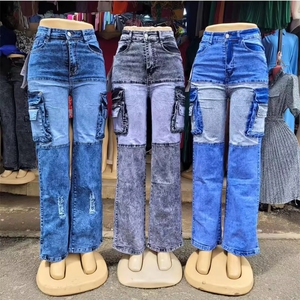 Jeans Cargo da <span class=keywords><strong>Donna</strong></span> a Gamba Larga, Stile Vintage Lavato, Traspiranti, Multi-Tasca, per l'Inverno, Vendita all'Ingrosso - Product Image 2