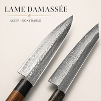 Ensemble de 2 couteaux de cuisine Damas, couteau Kiritsuke et couteau de chef avec manche en bois et étui de transport pour sashimi, cuisine française, cadeau