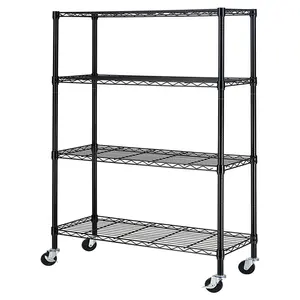 factory suppliers adjustable black 4 layer chrome plated metal wire shelf rack storage rack home wire shelving