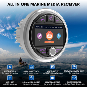 Radio Marina Grandnavi con Bluetooth, Radio Impermeable para Barcos, Estéreo FM, Receptor Estéreo Marino para Carritos de Golf, Sistemas de Audio para RV, UTV, Yates - Product Image 4