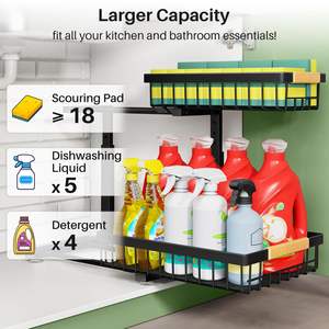 ที่จัดระเบียบใต้ซิงค์2แพ็ค2ชั้นเก็บของใต้ซิงค์และที่จัดเก็บชั้นวางของในตู้แบบดึงออกสไลด์ออก - Product Image 3