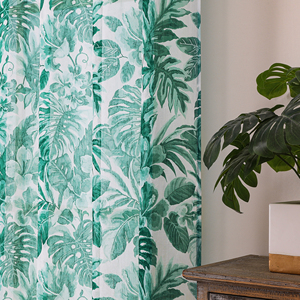 OWENIE Tissu Voile Imprimé Feuilles Vertes 100% Polyester avec Oeillets pour Rideau Moderne de Salon/Chambre - Product Image 3