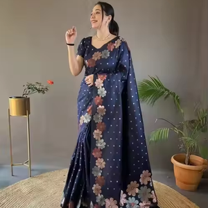 महिलाओं के लिए सबसे अच्छी कीमत भारतीय नरम रेशम की साड़ी, जो वयस्कों के लिए तांबे की सोने की समाप्ति मुद्रित पोशाक के साथ