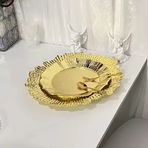 Goldene Riff-Teller für Abendessen Hochzeit Dekoration Hochzeit Geschirr doppelseitige goldene Teller Platte Kunststoff-Teller