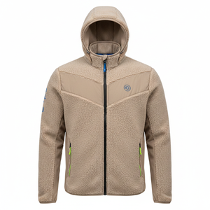 FUSINE taglie forti giacca in pile con cappuccio da uomo con chiusura a cerniera stampa autunnale invernale in maglia di poliestere ricamata - Product Image 2