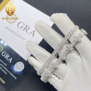 Joyería Hip Hop Iced Out en Plata de Ley 925 con Moissanita VVS, Cadenas de Eslabón Cubano de 5 mm y Pulseras de <span class=keywords><strong>Cruz</strong></span> con Flor de 10 mm para Hombre - Product Image 1