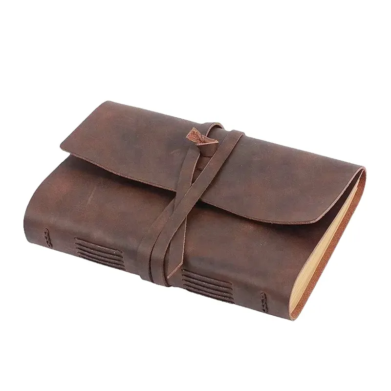 New Fashion Vintage Journal Handmade Leather Daily Notebook with Soft Belt Strap