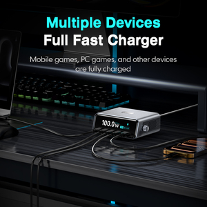 100W GAN 5-Port USB C Fast Charger PD 3.0 QC สถานีชาร์จด่วนพร้อมจอแสดงผลดิจิตอลสำหรับไอโฟน/แมคบุค/แล็ปท็อป/โทรศัพท์มือถือ - Product Image 6