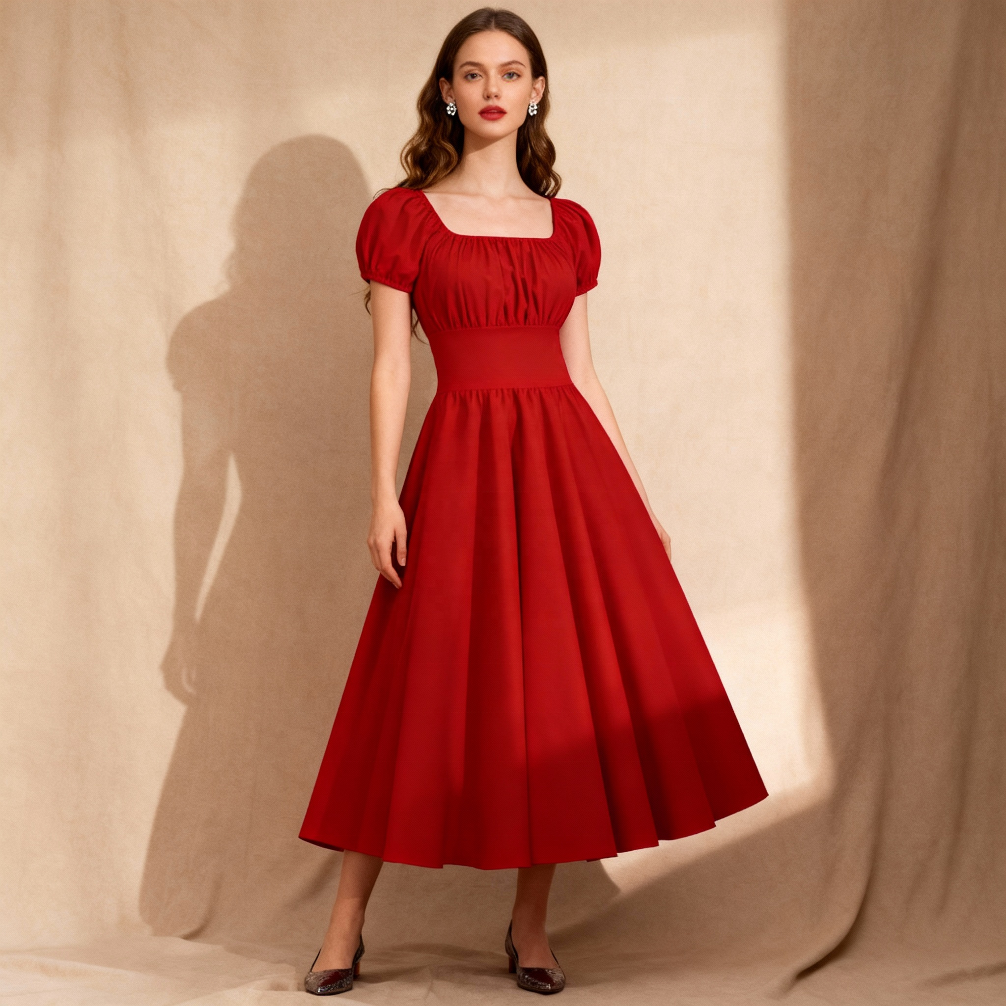 Summer Solid Plain Dyed Knitting Breathable 50s 60s Vintage Dress Women  Short Sleeve Square Collar Elegant Office Party Midi| Alibaba.com