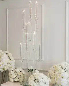 Bougeoirs élégants en verre et cristal de 10 bras de haut, porte-bougies, centres de table pour décoration de table de mariage, MH-TZ0575