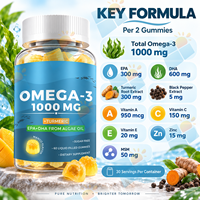 Gummies d'oméga-3 aux algues OEM ODM 1000mg EPA DHA saveur curcuma mangue sans sucre, remplis de liquide, marque privée, fabricant en gros