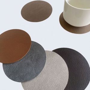 Brown Round Shape Coaster Custom One's Logo Promotional Cup Mat Coaster <b>Set</b> - Product Image 2