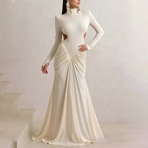 Vestido Midi Elegante de <span class=keywords><strong>Manga</strong></span> Larga con Cuello Alto y Espalda Descubierta, Ideal para Fiestas y Eventos, Envío Rápido, 1 Pieza MOQ - Product Image 3