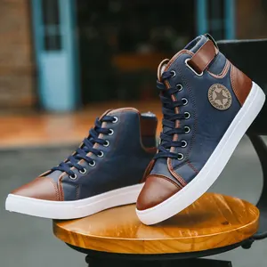 Großhandel Leicht gewicht Retro Mode High-Top-Freizeit schuhe für Männer Leder Leinwand Trendy Schuhe