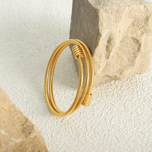 Modern Minimalist 18K Gold Plated Stainless Steel Triple Wrap Snake Chain <b>Bangle</b> <b>Bracelets</b> for Women | Hypoallergenic & No Fade - Product Image 2