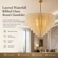 Lustre cascade en verre côtelé rond multi-niveaux YH, Suspension moderne de luxe en verre rectangulaire transparent à plusieurs couches pour villa