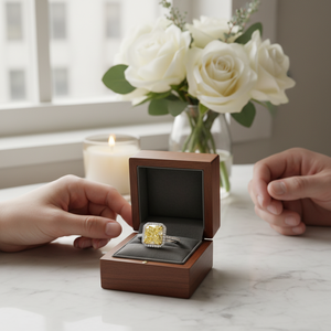 Bague de fiançailles solitaire fantaisie en diamant jaune taille princesse avec sertissage à griffes en or blanc et accents blancs - Product Image 3