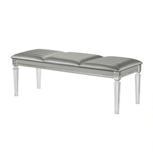 DB Contemporary Solid Wood Bench Silver <b>Acrylic</b> Legs <b>Mirror</b> Accent Crystal Decor Housewarming - Product Image 1