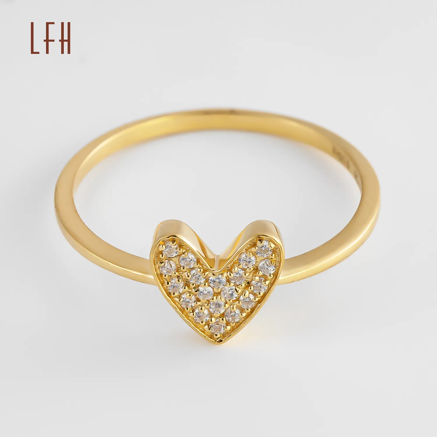 Wholesale 18k Real Gold love heart Cubic Zircon Rings for women 18k Yellow Gold Jewelry Heart Ring Jewelry