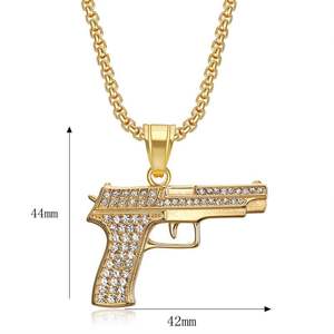 Hip Hop Gang Small Pistol Gun Rock <b>Rapper</b> Iced Out Cubic Zirconia Pvd Stainless Steel Fashion Jewelry Pendant Necklaces for Men - Product Image 1