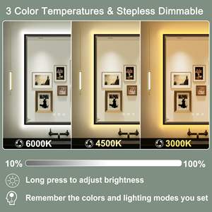 ไฟ LED ปรับระดับได้สำหรับห้องน้ำ รูปทรงสี่เหลี่ยมผืนผ้า แสงด้านหน้าและด้านหลัง 3000K/4500K/6000K ติดผนังแบบมีกรอบ ป้องกันฝ้า สำหรับโรงแรมทันสมัย - Product Image 4