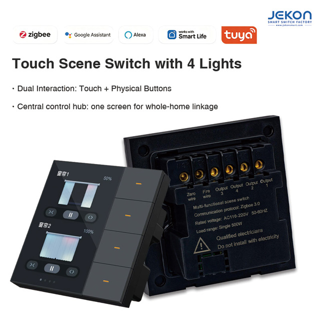Zigbee 3.0 Smart Scene Switch with Dual Control, Touchscreen & Buttons, Supports Alexa Google Assistant