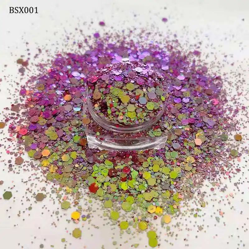 BSX 13 Farben gemischt Sechseck Chamäleon Glitter Pulver für Nagel DIY Ornamente