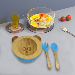 Ensemble de <span class=keywords><strong>vaisselle</strong></span> en bambou biodégradable en forme de Panda pour enfants, bol à aspiration en bois avec cuillère à aspiration en Silicone, fourchette - Product Image 2