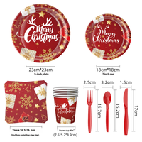 Ensemble de vaisselle jetable de Noël en direct d'usine avec assiettes, gobelets et serviettes pour le dîner des fêtes