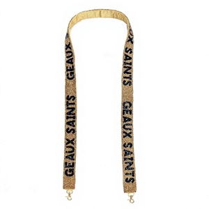 CRYSTAL CRAFT Beaded Webbing <b>Strap</b> GEAUX SAINTS Text Design Vintage Eco-friendly Fashionable Gold Black Color Trendy Accessory - Product Image 1