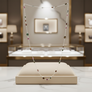 Multi Gemstone 925 Sterling <b>Silver</b> Tourmaline Station <b>Necklace</b> Handmade Minimalist Women's Engagement Gift Party Jewelry Twisted - Product Image 1