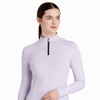 Haut de base équestre pour femmes, anti-UV 50+, antimicrobien, extensible à 360°, pour l'entraînement d'équitation