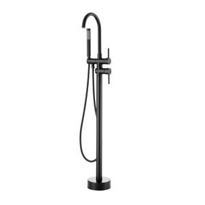 Grifo de Bañera Independiente de Suelo Negro Mate con Doble Salida y Desviador, Accesorios para Grifos de Baño - Product Image 1