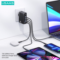 USAMS CC163 100w Pengisi Daya Usb C 65W 4-port Gan Pengisi Daya Dinding Cepat Tipe C Usb-C Pd Pengisian Cepat untuk Laptop Adaptor Pengisi Daya