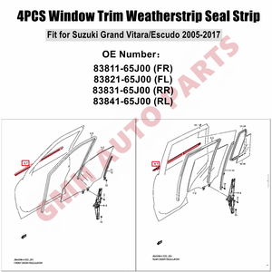 4 Pezzi Guarnizione Esterna per Vetri Porta, Modanatura Paravento per <span class=keywords><strong>Suzuki</strong></span> Grand <span class=keywords><strong>Vitara</strong></span> 2005-2008 2009-2012 2013-2017, Striscia in Gomma per Finestrini - Product Image 2