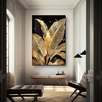 Peinture murale décorative en trois parties, motif feuille d'or, avec incrustations de diamants et cadre en alliage d'aluminium, vente en gros