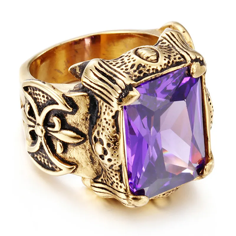 JR0111 anillos de oro rubi 316L de color acero inoxidable de los hombres anillo de piedras preciosas bisutería anillo de circonita precio