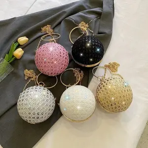 fashion luxury crossbody evening bags women retro bag ball shape rhinestone ball shape handbag