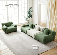 Canapé modulaire compact en bambou, format droit, en tissu, pour salon