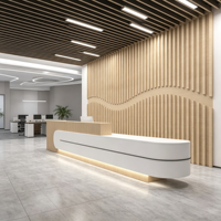 Comptoir de réception moderne en bois courbé avec éclairage LED, comptoir d'accueil d'hôtel, mobilier de réception pour 2 personnes, salon de beauté, bureau