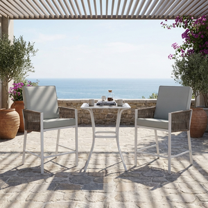 Set da Pranzo Moderno da Esterno in 3 Pezzi, Struttura in Acciaio KD, <span class=keywords><strong>Tavolo</strong></span> Alto e <span class=keywords><strong>Sedie</strong></span> in Rattan PE Intrecciato per <span class=keywords><strong>Giardino</strong></span> e Patio - Product Image 4