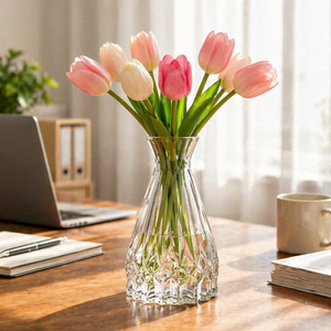 Vase à fleurs en verre transparent mini, style Cottagecore rustique, pour décoration de table, bouteille d'apothicaire vintage en verre gaufré, vente en gros - Product Image 4