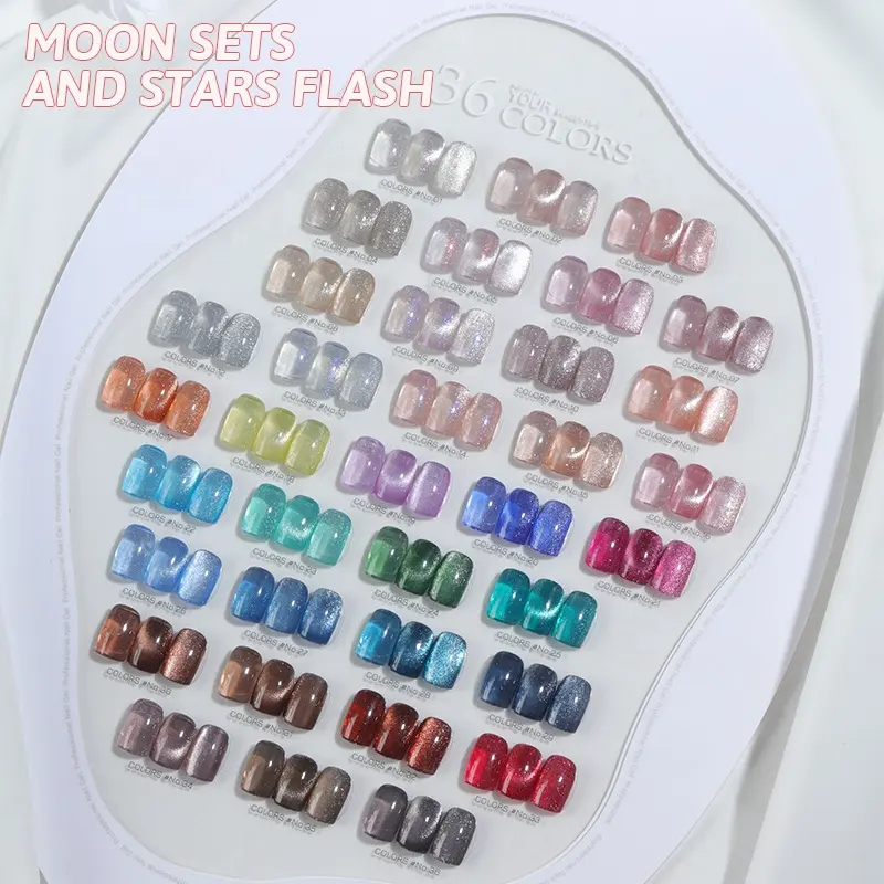 Oxxi usine vente en gros 36 couleurs arc-en-ciel 9d vernis à ongles gel réfléchissant pour les yeux de chat vernis à ongles UV de salon à paillettes magnétiques