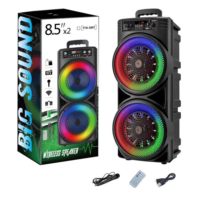 Speaker Rgb Light Speakers with Wireless Mic Audio System Sound Professional Music Double 8 Inch